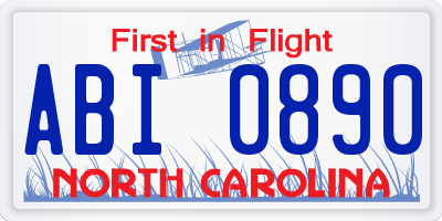 NC license plate ABI0890