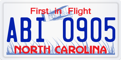 NC license plate ABI0905