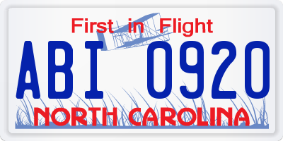 NC license plate ABI0920