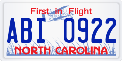 NC license plate ABI0922