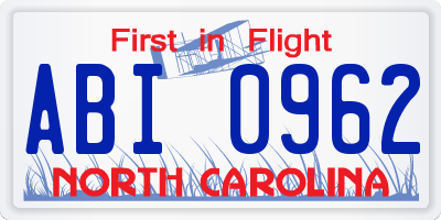 NC license plate ABI0962