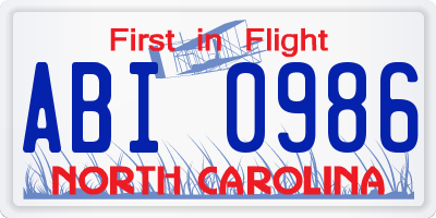 NC license plate ABI0986