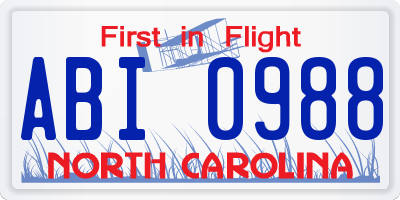 NC license plate ABI0988