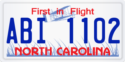 NC license plate ABI1102
