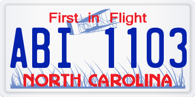 NC license plate ABI1103
