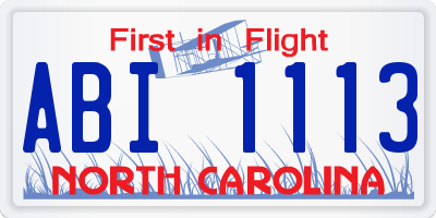 NC license plate ABI1113