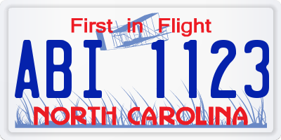 NC license plate ABI1123