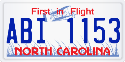 NC license plate ABI1153