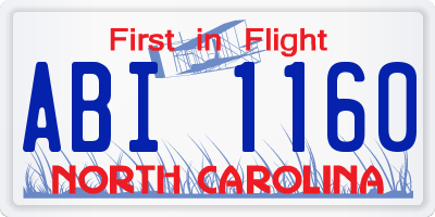 NC license plate ABI1160
