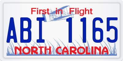 NC license plate ABI1165