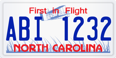NC license plate ABI1232