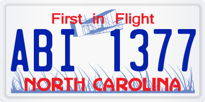NC license plate ABI1377