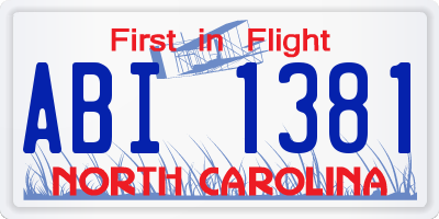 NC license plate ABI1381