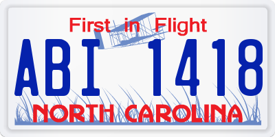 NC license plate ABI1418