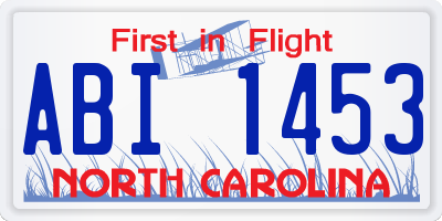 NC license plate ABI1453