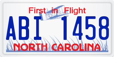 NC license plate ABI1458