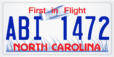NC license plate ABI1472