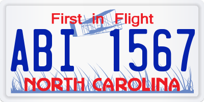 NC license plate ABI1567