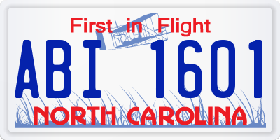 NC license plate ABI1601