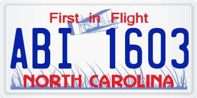 NC license plate ABI1603