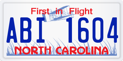 NC license plate ABI1604