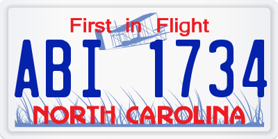 NC license plate ABI1734