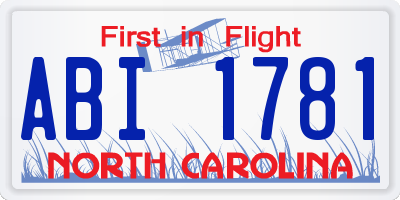 NC license plate ABI1781