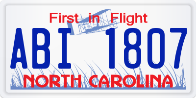 NC license plate ABI1807