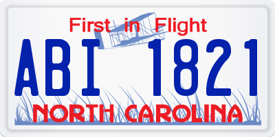 NC license plate ABI1821