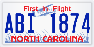 NC license plate ABI1874