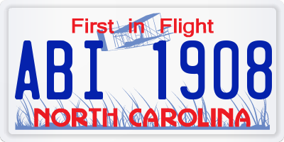 NC license plate ABI1908