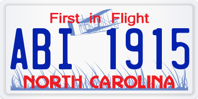 NC license plate ABI1915