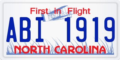 NC license plate ABI1919