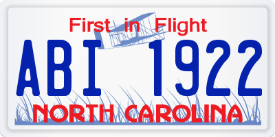 NC license plate ABI1922