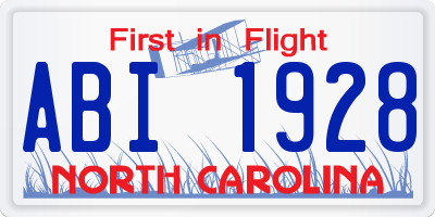 NC license plate ABI1928
