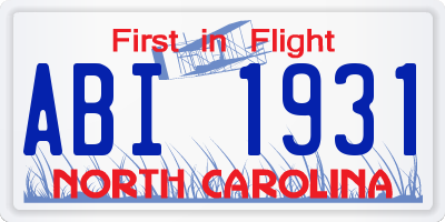 NC license plate ABI1931