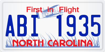 NC license plate ABI1935