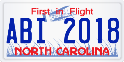 NC license plate ABI2018