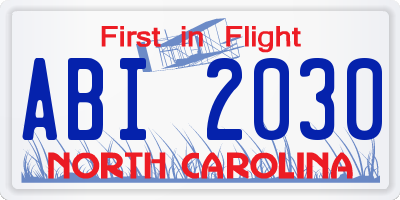 NC license plate ABI2030