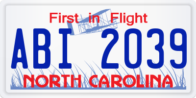 NC license plate ABI2039