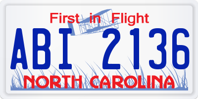 NC license plate ABI2136