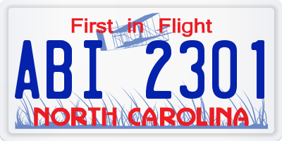 NC license plate ABI2301