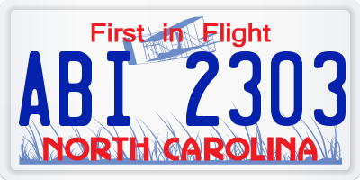 NC license plate ABI2303