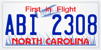 NC license plate ABI2308
