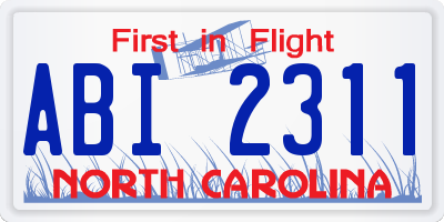 NC license plate ABI2311