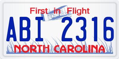 NC license plate ABI2316
