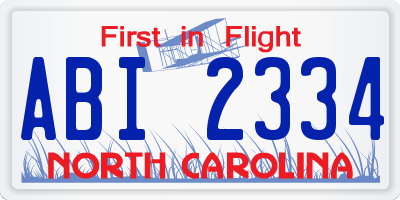 NC license plate ABI2334