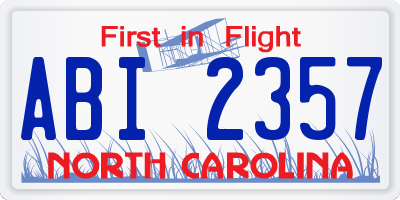 NC license plate ABI2357