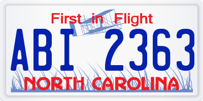 NC license plate ABI2363