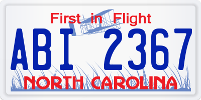 NC license plate ABI2367